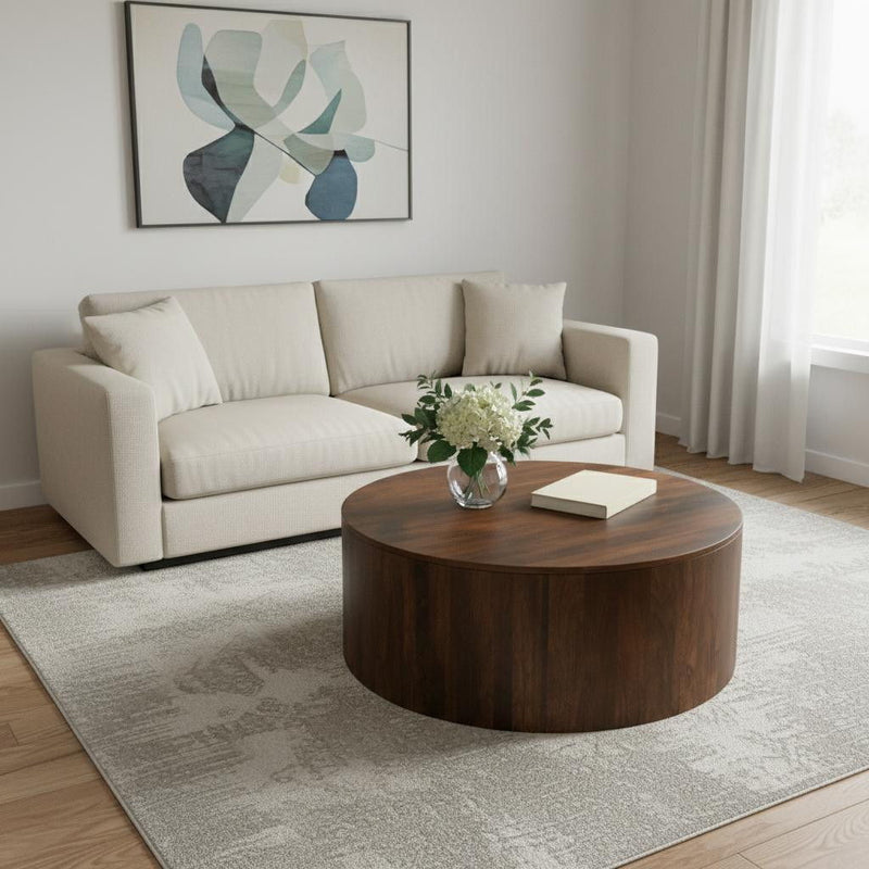 36" Solid Wood Round Solid Coffee Table - Brown