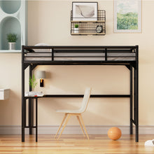 Load image into Gallery viewer, Twin Metal Loft Bed With Desk, Ladder And Guardrails, Bookdesk Under Bed - Black
