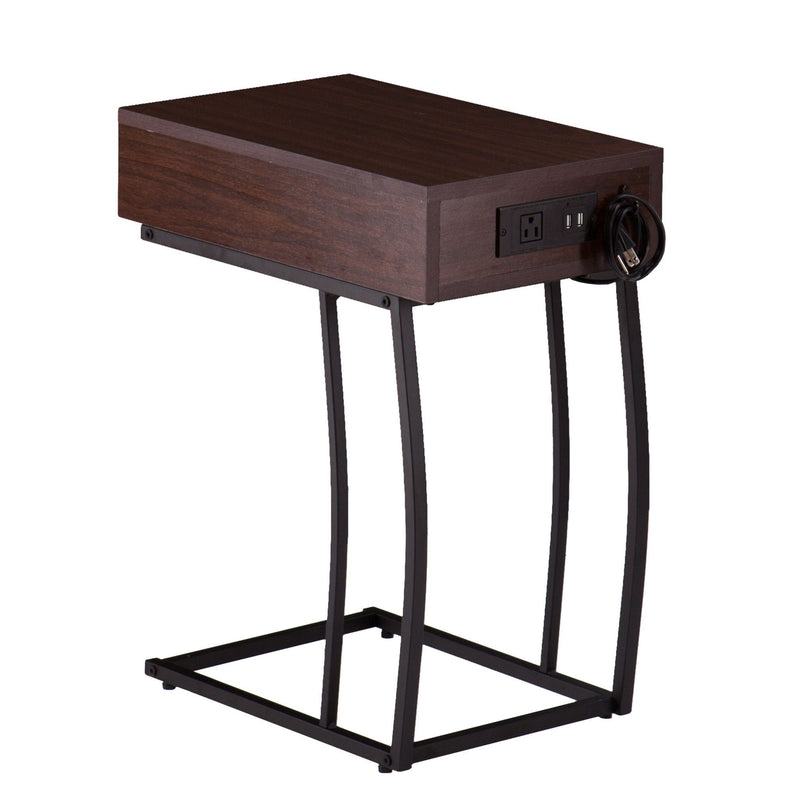 Manufactured Wood And Iron Rectangular End Table With Drawer - Brown