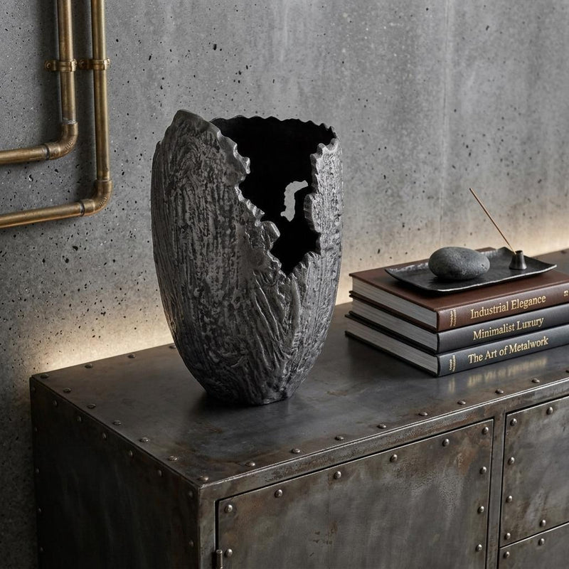 Metal Round Table Vase - Gray