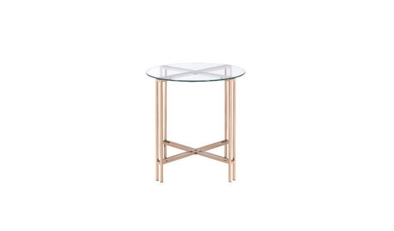 Glass And Metal Round End Table - Champagne And Clear