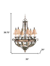 Load image into Gallery viewer, 39" Six Light Metal Dimmable Chandelier With Shades - Bronze / Cream
