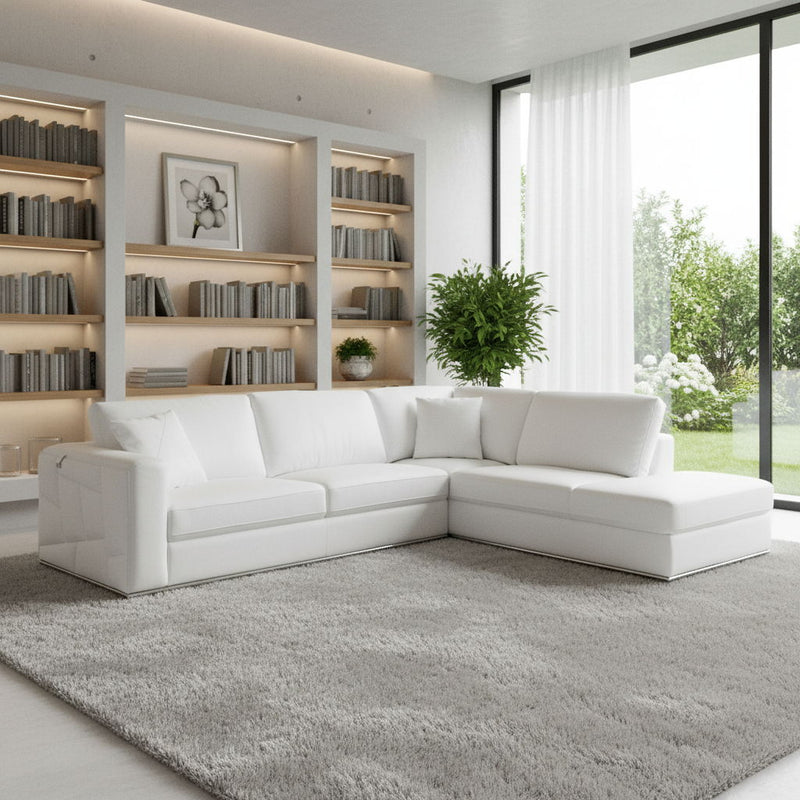 Italian Leather Reclining L Shaped 2 Piece Corner Sectional - White