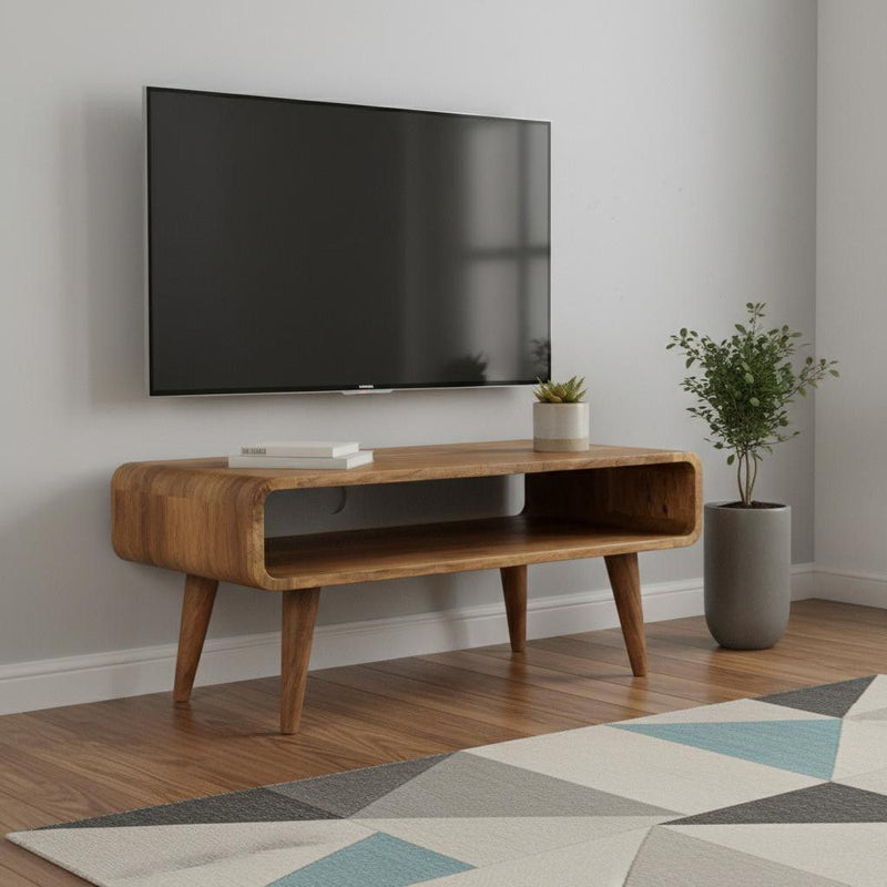 Solid Wood Open Shelving TV Stand - Brown