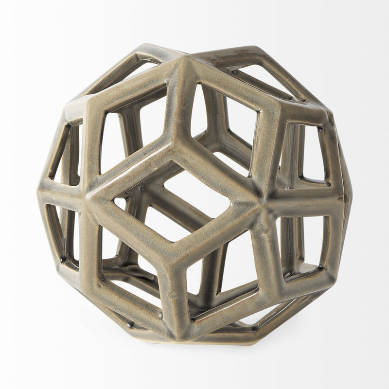 Crackle Glaze Geometric Sculpture - Khaki