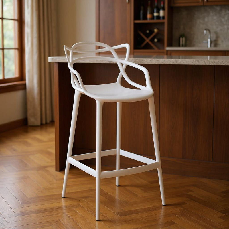 Abstract Mod Low Back Bar Height Chair With Footrest 43" - White
