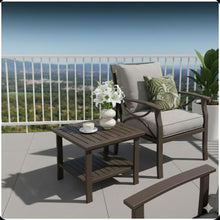 Load image into Gallery viewer, Square 2 Tier All-Weather Outdoor Side Table With Slatted Top
