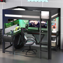 Load image into Gallery viewer, Gaming Loft Bed With Desk, Storage Shelves, LED And Charging Station
