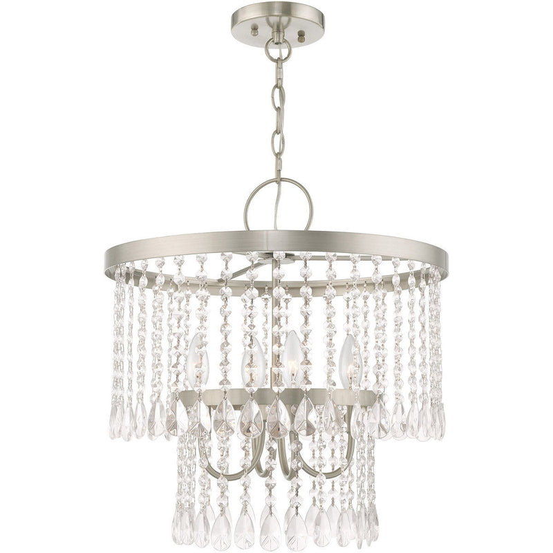 20" Four Light Dimmable Chandelier With Shades - Nickel / Pearl Silver