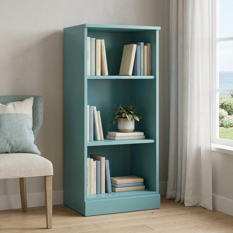 Solid Wood Adjustable Three Tier Library Bookcase - Aqua