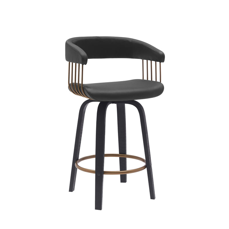 Faux Leather Swivel Counter Height Bar Chair - Black