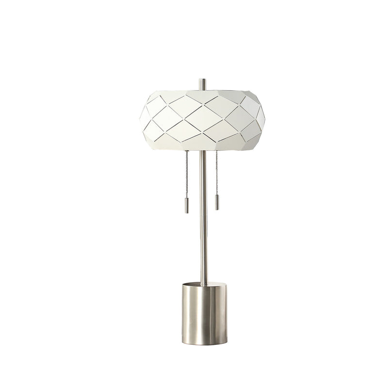 Metal Table Lamp With Geometric Laser Cut Metal Shade - Silver