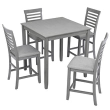 Load image into Gallery viewer, 5 Piece Dining Table Set, Wooden Dining Square Table Set For 4, Counter Height Kitchen Table Set With Square Table And 4 Upholstered Chairs - Gray

