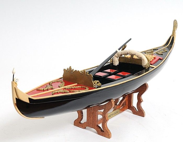 Venetian Gondola Hand Painted Decorative Boat - Black / Red