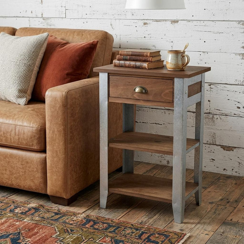 End Table With Drawer Two Shelves - Brown