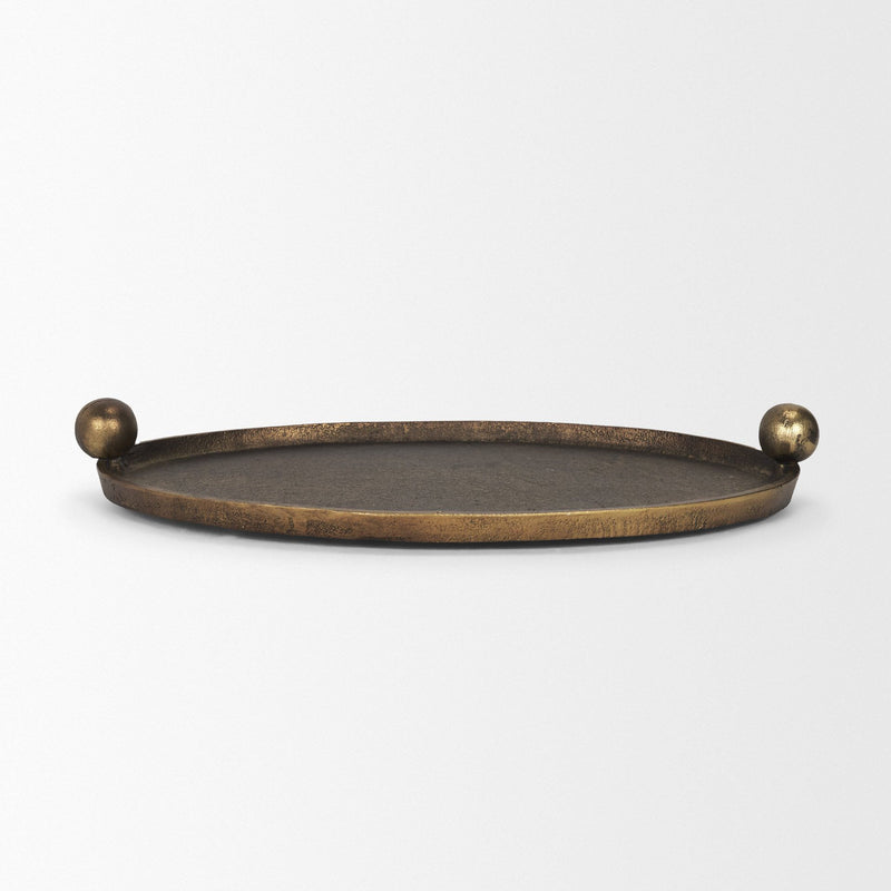 Aluminum Handmade Oval Vanity Tray With Handles - Antiqued Gold
