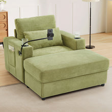 Load image into Gallery viewer, Modern Style Armchair Chaise Lounge Sofa Couch With Movable Storage Ottoman, USB Ports, Cup Holders, Phone Holder, Side Pockets
