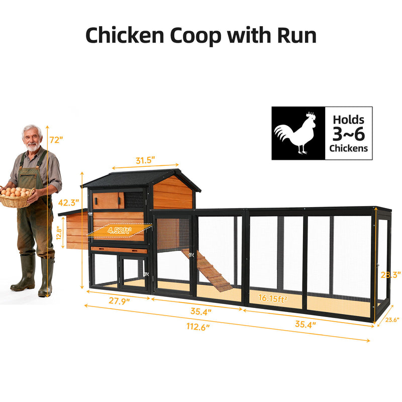 Chicken Coop, Large Outdoor Hen House With Run And Nesting Box Poultry Cage