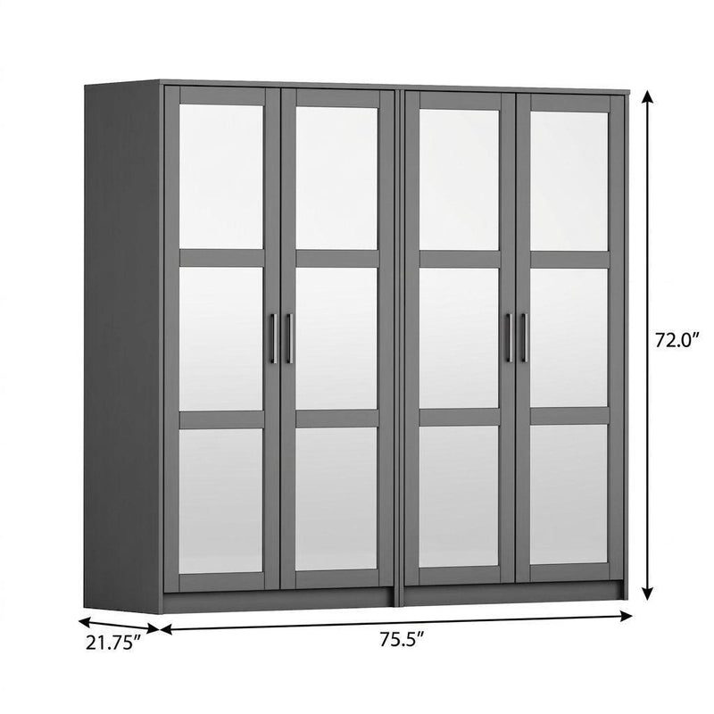 Solid Wood Mirrored Four Door Combo Dresser (765112) - Gray