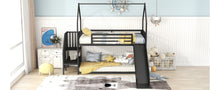 Load image into Gallery viewer, Twin Size Metal Bunk Bed House Bed with Slide and Staircase, Black
