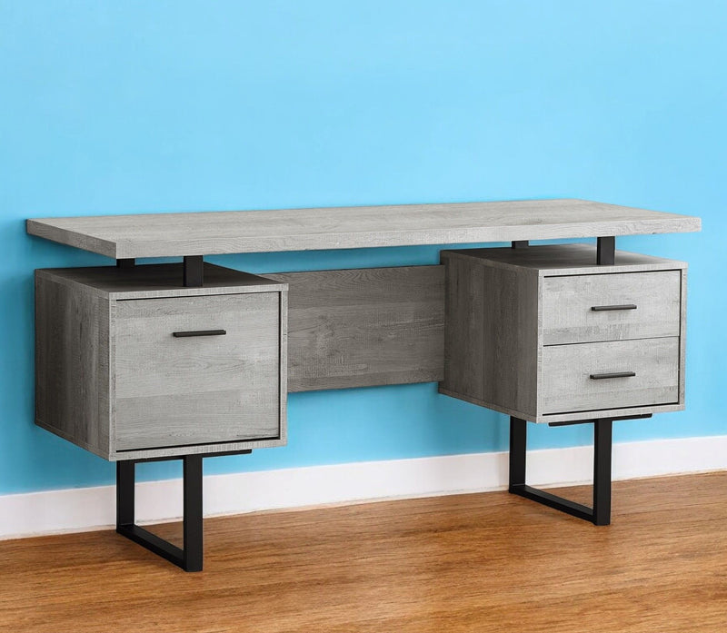 24" Computer Desk With Three Drawers - Gray And Black