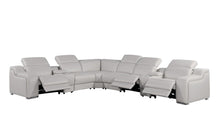 Load image into Gallery viewer, Italian Leather Power Reclining Curved Eight Piece Corner Sectional With Console - Light Gray
