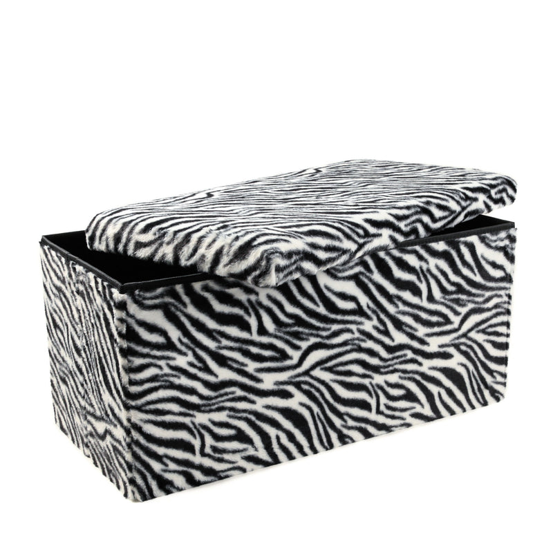 30" Plastic Animal Print Storage Ottoman - White / Black