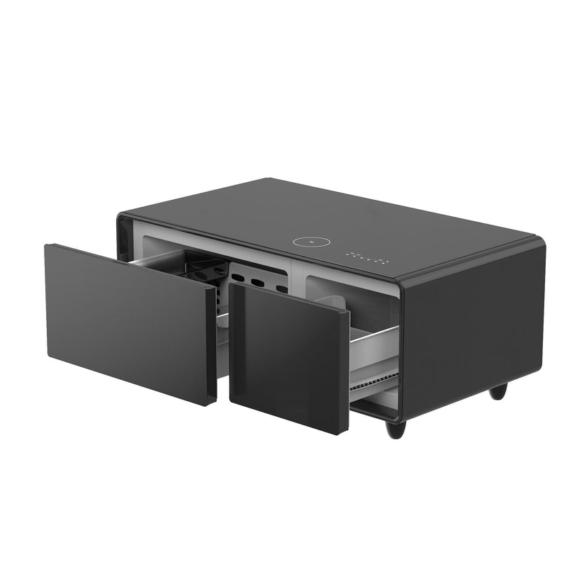 Synthetic Laminate Reclaimed Wood End Table With Two Drawers USB Port - Black