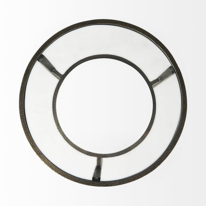 Glass And Metal Round End Table With Shelf - Bronze And Clear