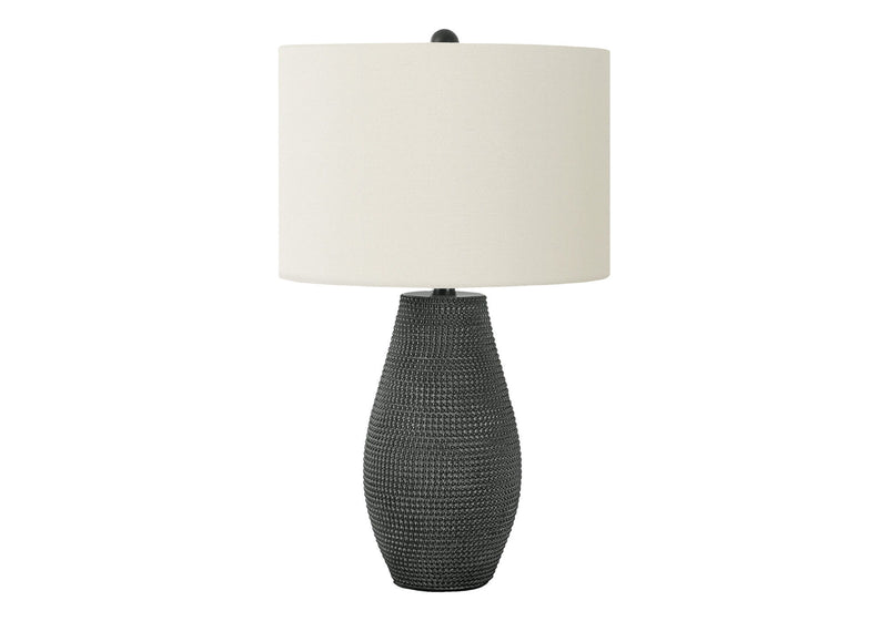 Round Table Lamp With Ivory Drum Shade - Black