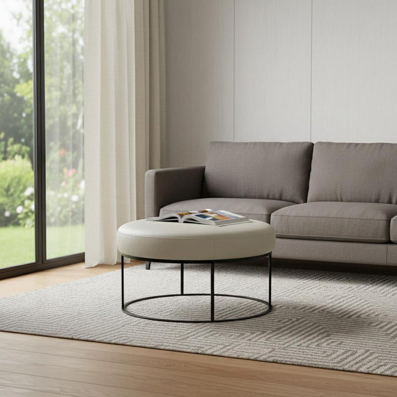 Faux Leather And Black Ottoman - Light Gray