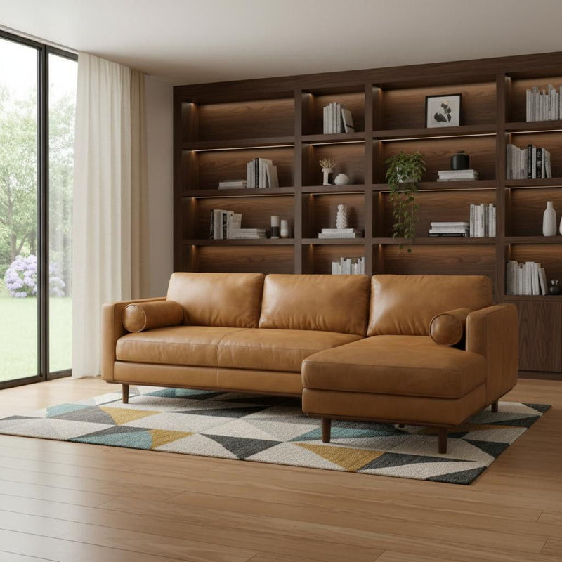 102" Sienna Leather Sofa With Brown Legs - Brown