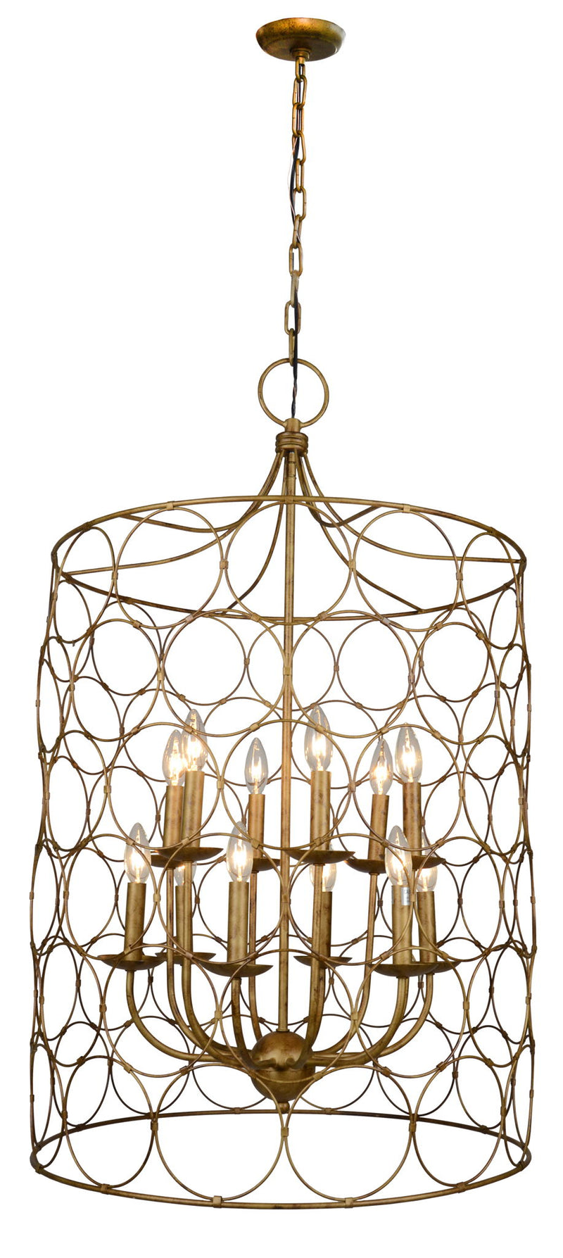 Candle Style Twelve Light Metal Chandelier With Shades - Gold