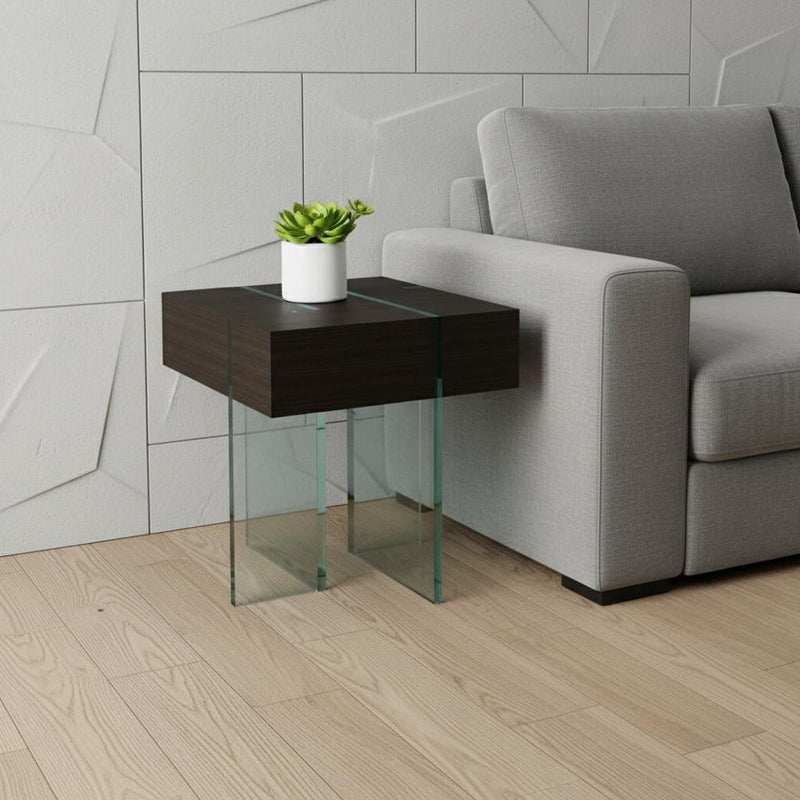Glass Square Sled End Table - Clear / Espresso