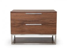 Load image into Gallery viewer, Contemporary Nightstand With Two Drawers - Walnut And Stainless Steel
