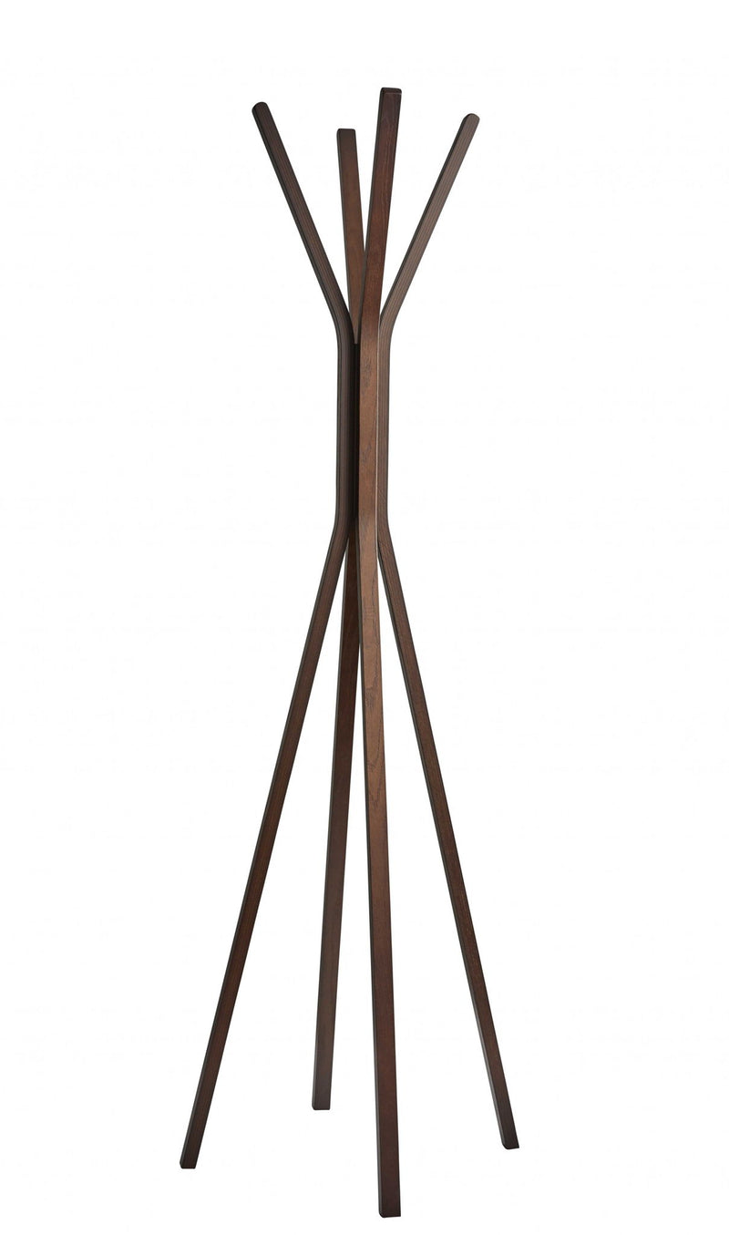 68" Wood Four Hook Freestanding Coat Rack - Brown