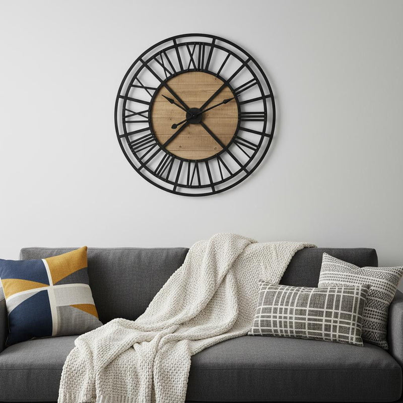 Analog Round Wall Clock (609405) - Black / Natural