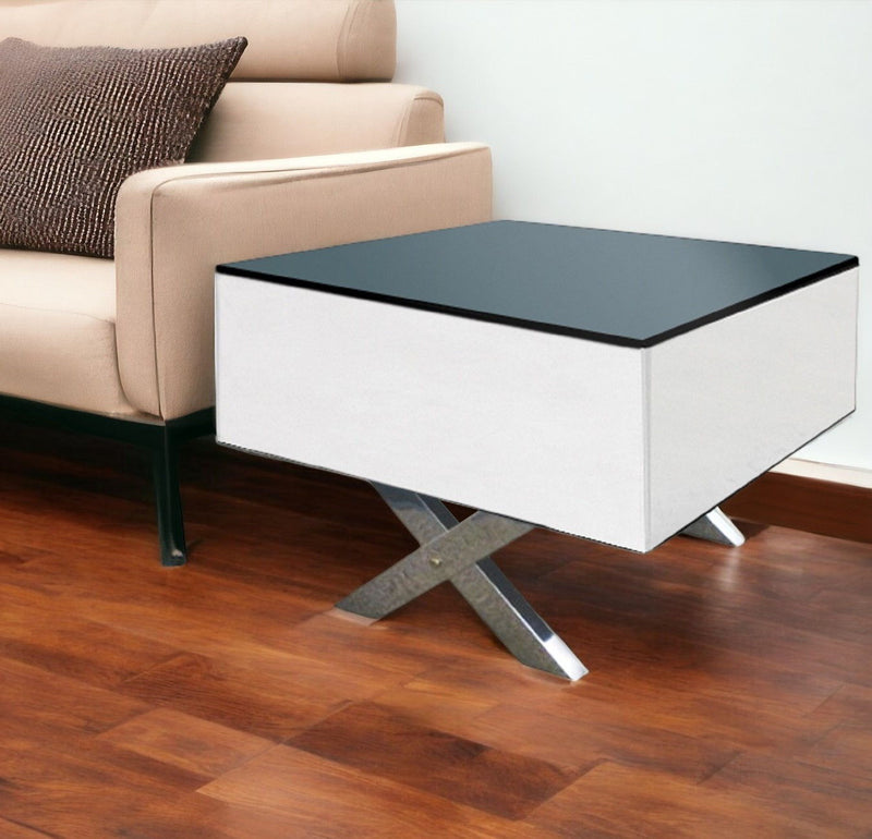 20" Mirro Glass Square Cross Legs End Table - White