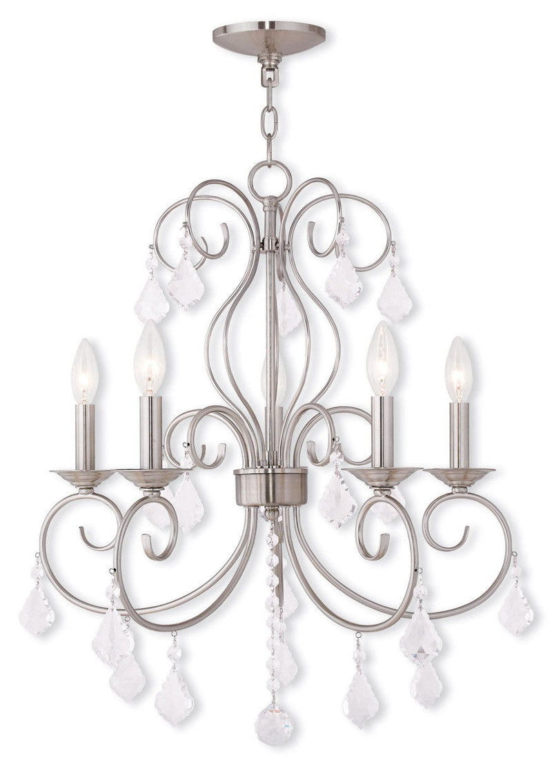 26" Five Light Dimmable Chandelier With Shades - Nickel