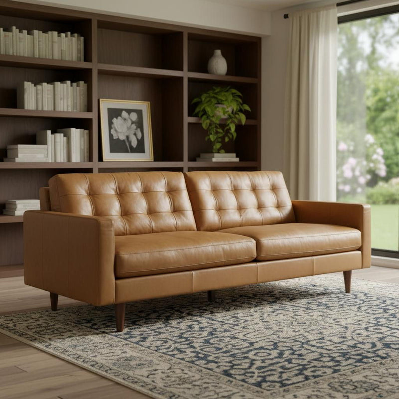 88" Leather Sofa - Brown
