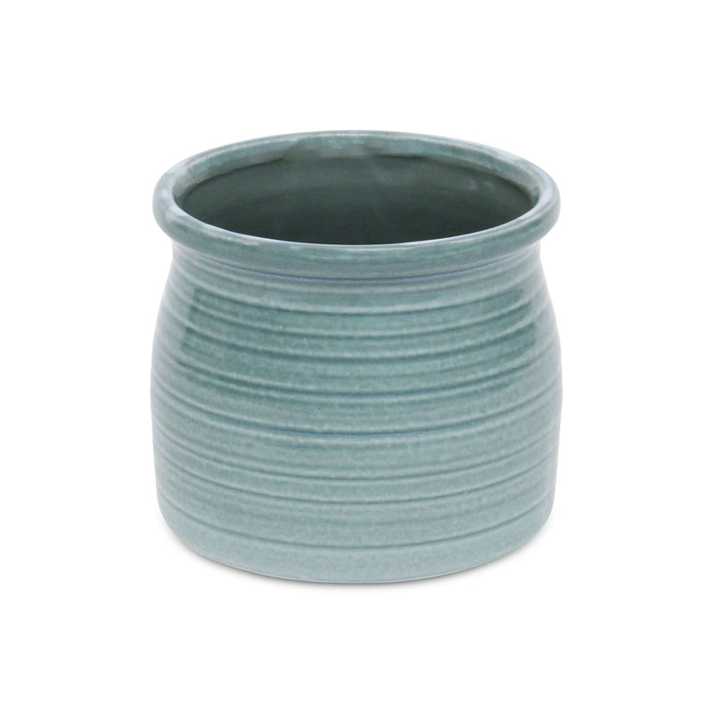 Striped Round Pot Planter (487409) - Celadon