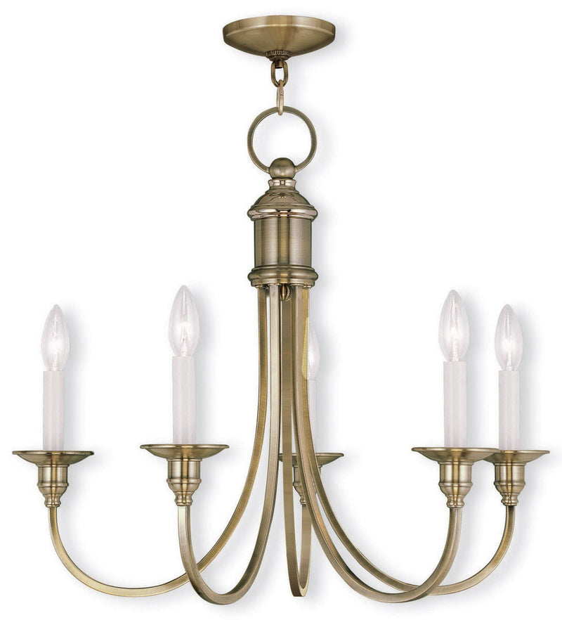 22" Five Light Dimmable Chandelier With Shades - Antiqued Brass