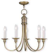 Load image into Gallery viewer, 22" Five Light Dimmable Chandelier With Shades - Antiqued Brass
