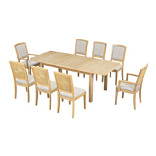 Load image into Gallery viewer, Topmax - Rustic Extendable Dining Table Set With Removable Leaf, 6 Upholstered Armless Dining Chairs And 2 Padded Arm Chairs, 9 Pieces

