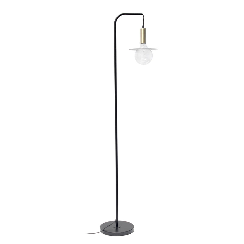 Metal Arched Floor Lamp With Black Linen Drum Shade - Black