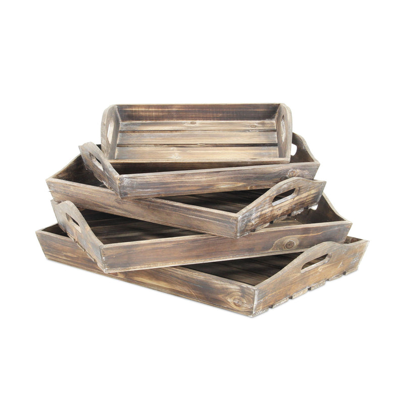 Rustic Wood Handmade Trays With Handles (Set of 5) - Brown