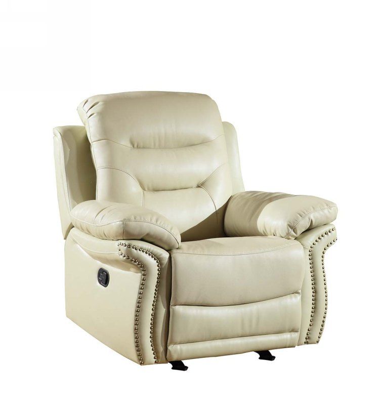 Leather Match Manual Gliding Recliner - Beige