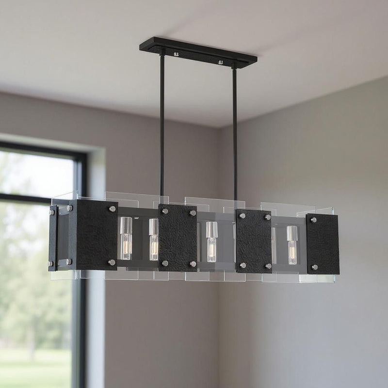 19" Eight Light Dimmable Chandelier With Shades - Black