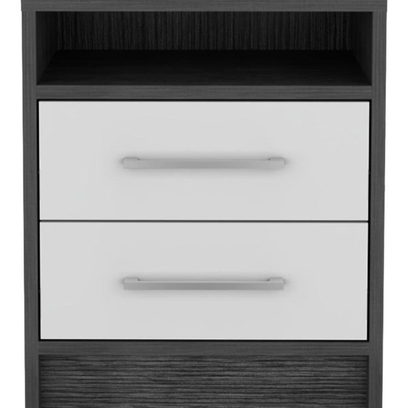 Wood Two Drawer Nightstand - Dark Gray And White