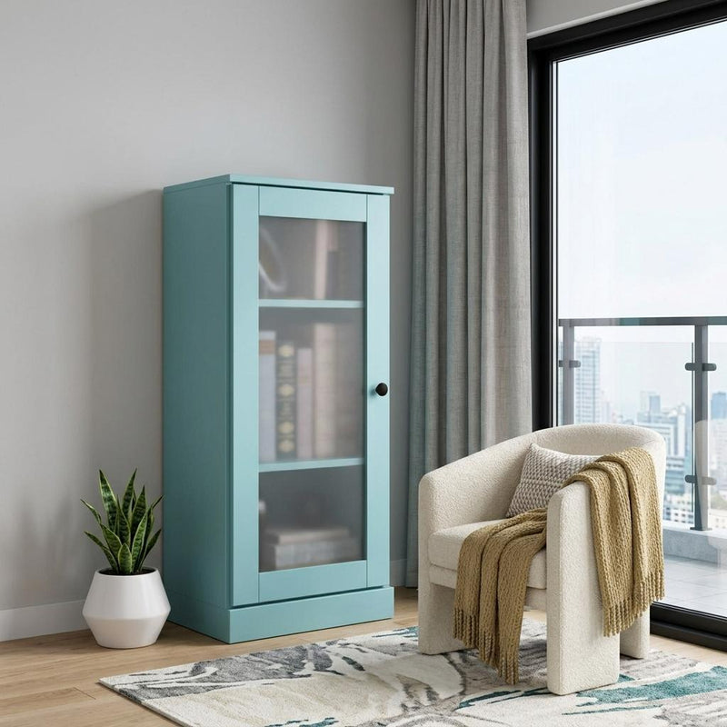 Solid Wood Adjustable Three Tier Library Bookcase With One Door (751348) - Aqua
